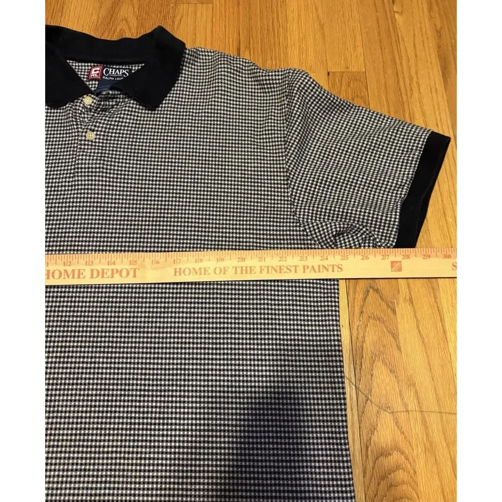 VTG 90s Chaps Ralph Lauren Polo Mens Blue Checkered Short Sleeve Golf Sz XXL